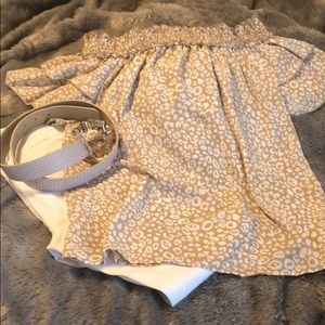 Taupe Animal Print Blouse w/ Belt! Both Brand New